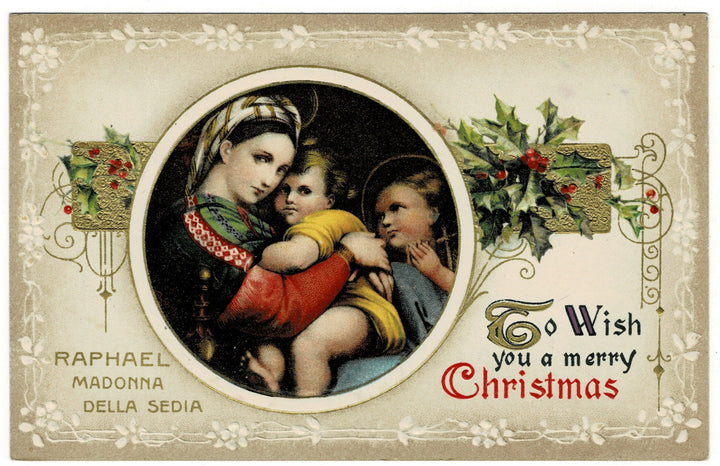 1911 Raphael Madonna of the Chair Vintage Christmas Postcard, Vintage postcard.