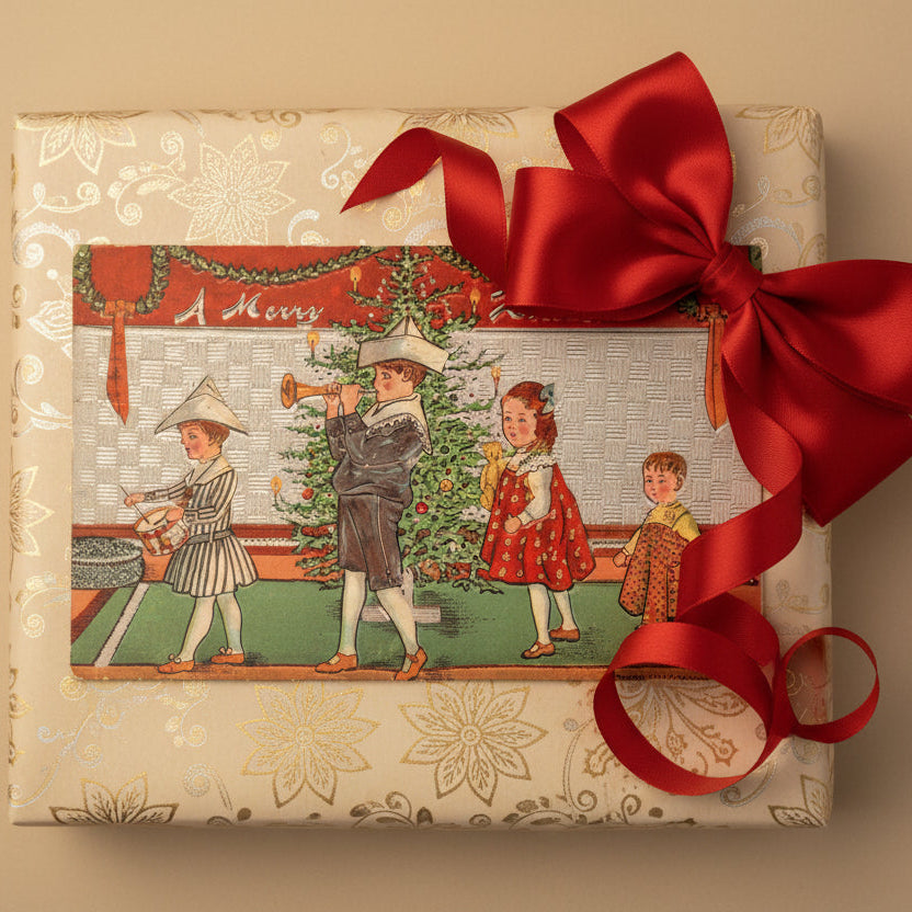 1909 A Children's Christmas Pageant Vintage Postcard, Embossed & Gilded.