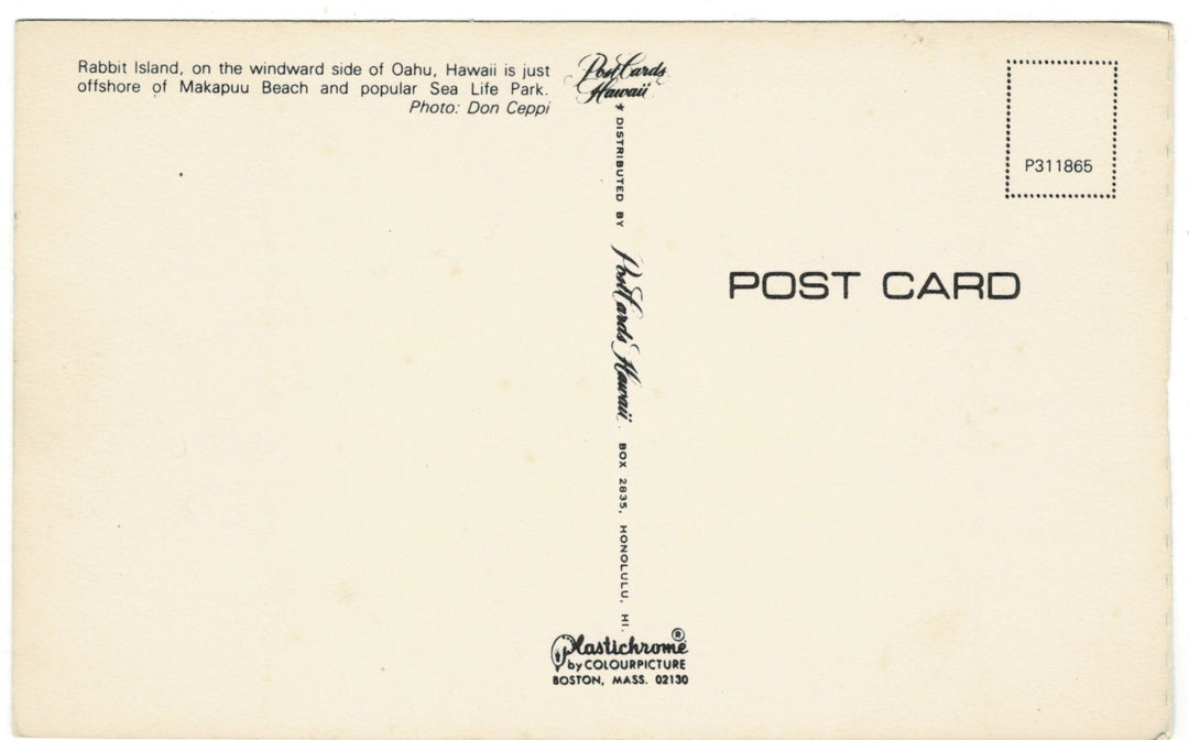 1960s Rabbit Island Makapuu Beach Oahu Hawaii Vintage Postcard back.