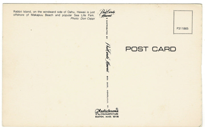 1960s Rabbit Island Makapuu Beach Oahu Hawaii Vintage Postcard back.