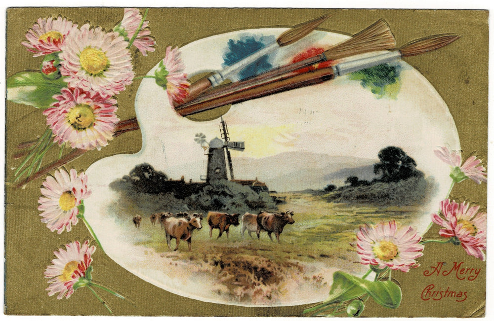 1907 Painted Tidings From An Artist’s Palette Vintage Christmas Postcard.