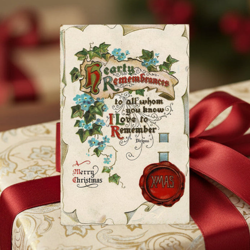 1908 Christmastide Remembrance Vintage Christmas Postcard, Embossed & Gilded.