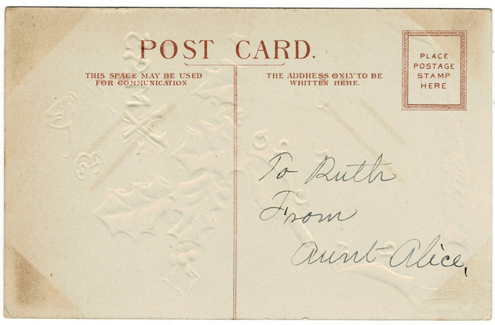 1909 Holiday Greetings in Illuminated Script Vintage Christmas Postcard.