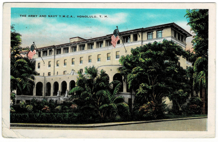 1930s Army Navy YMCA Honolulu Hawaii Vintage Postcard.