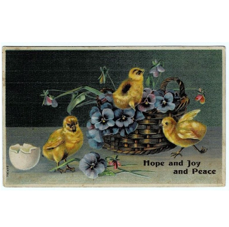 1908 Easter Basket of Violets & Baby Chicks Embossed Vintage Postcard
