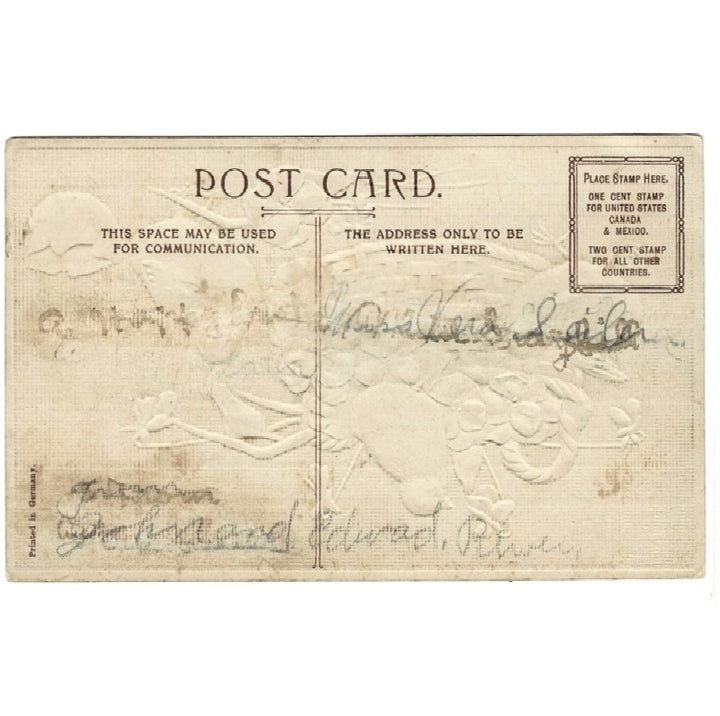 1908 Easter Basket of Violets & Baby Chicks Embossed Vintage Postcard
