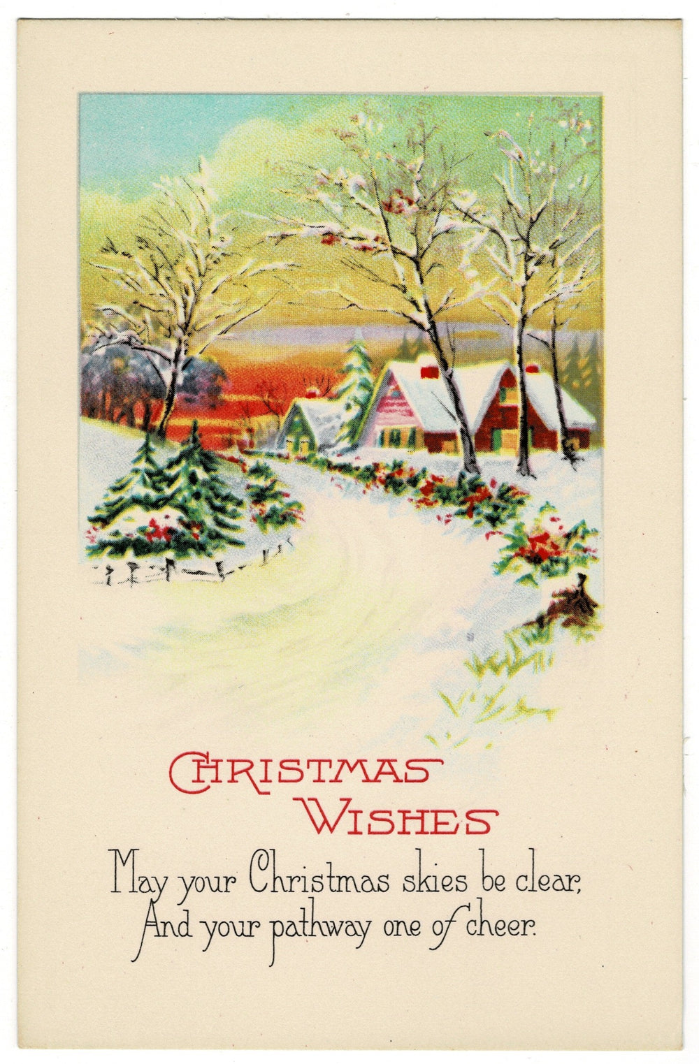 1917 Festive Homes Down Wintry Lane Vintage Christmas Postcard.
