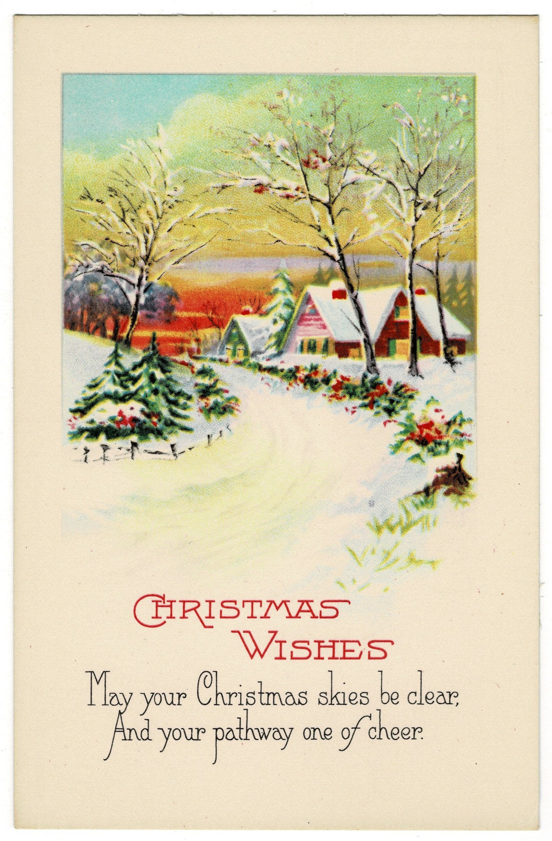1917 Festive Homes Down Wintry Lane Vintage Christmas Postcard.