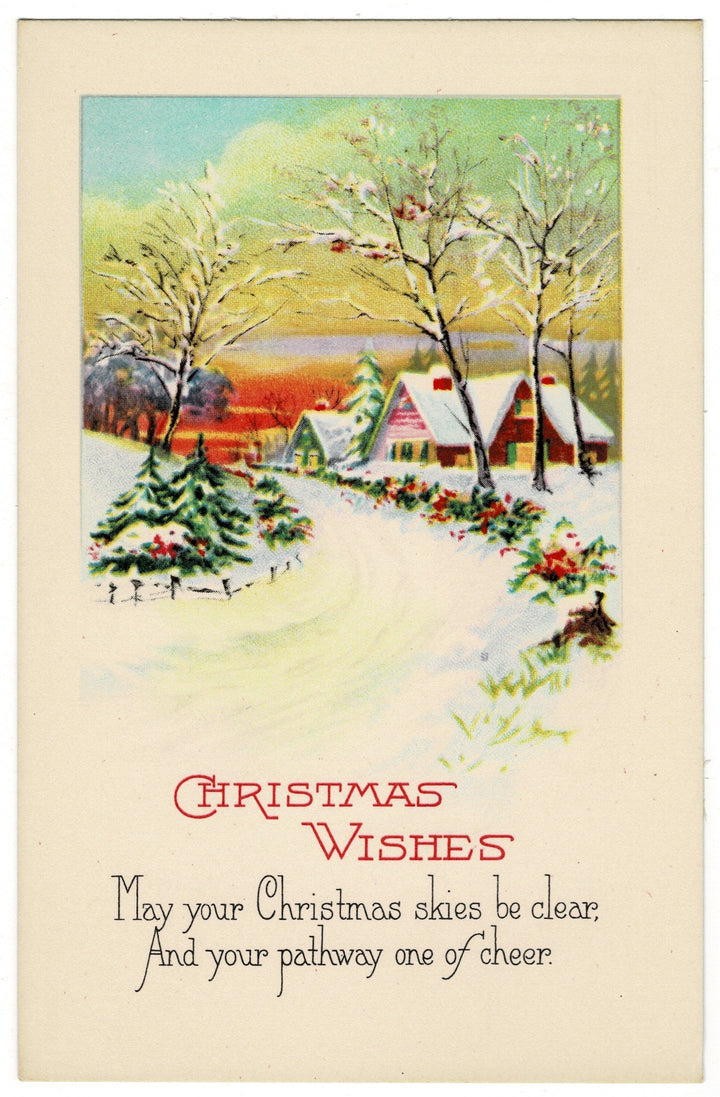 1917 Festive Homes Down Wintry Lane Vintage Christmas Postcard.