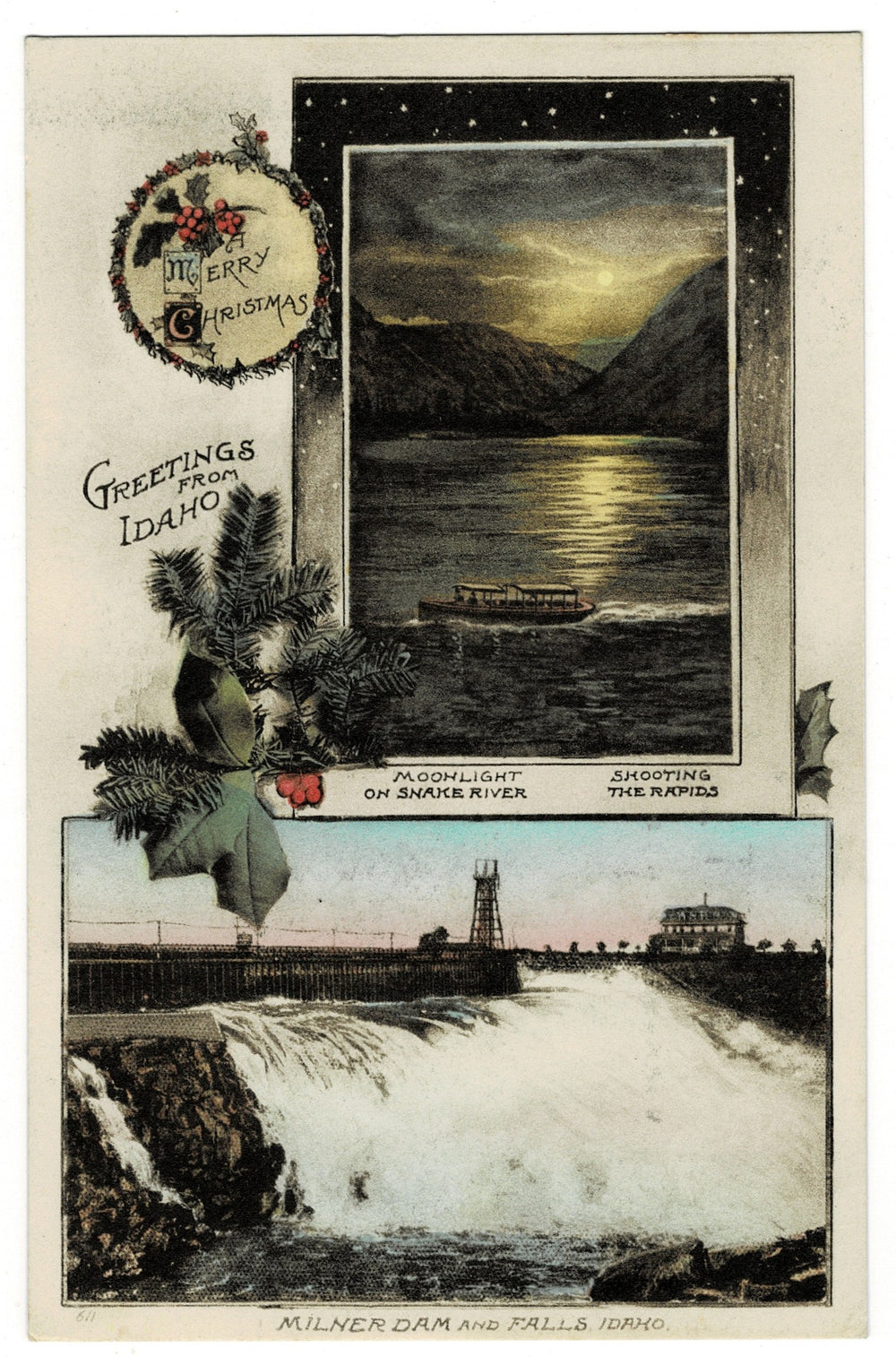 1920 Christmas Greetings From Idaho Vintage Postcard, Milner Dam.