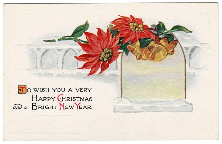 1915 Happy Christmas and Bright New Year Vintage Postcard.