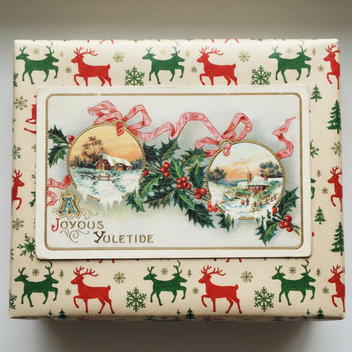 1916 A Joyous Yuletide Vintage Christmas Postcard, Embossed & Gilded, used as s gift topper.