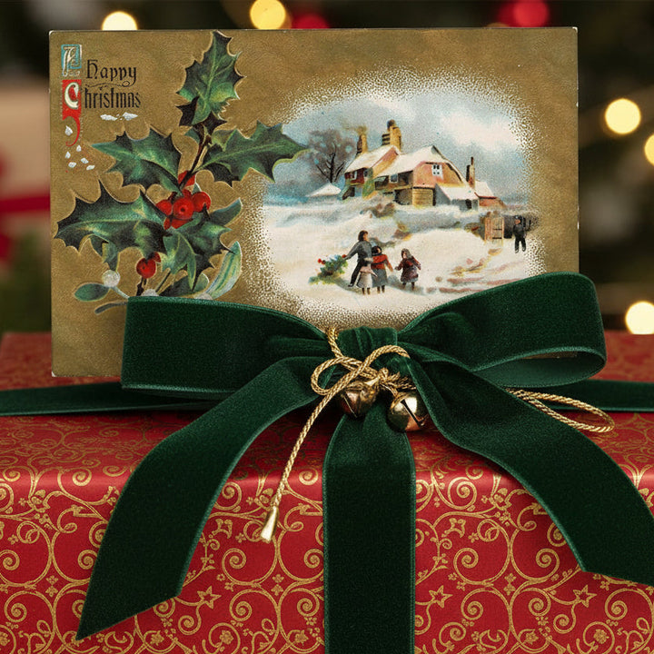 Gilded 1908 Family Brings Home Cut Christmas Tree antique Postcard.