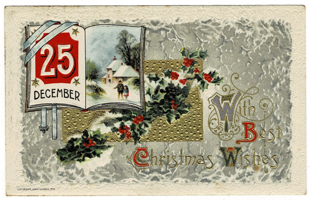 1910 Mark Your Calendar, It's Christmas Day! by Winsch Vintage Postcard.