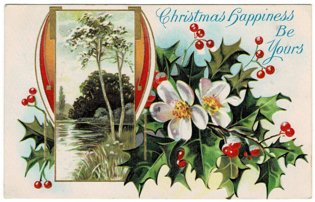 1910 Dog-roses Delight at Christmas Vintage Botanical Postcard.