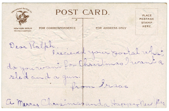   Vintage Christmas postcard.