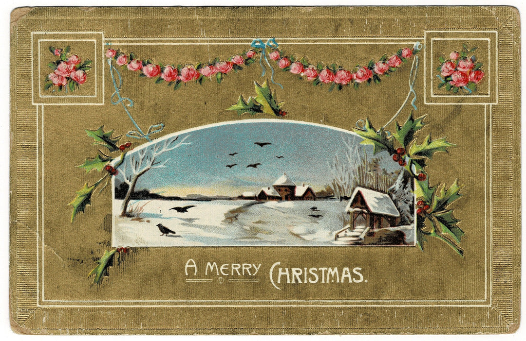  1907 Yule Log on Sled by Clapsaddle Vintage Christmas Postcard.