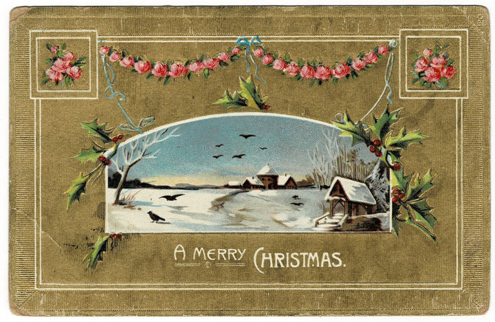  1907 Yule Log on Sled by Clapsaddle Vintage Christmas Postcard.