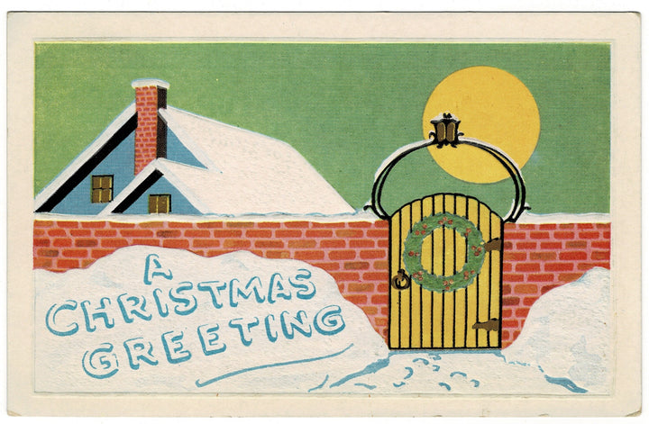 1920 Festive Folk Art Feeling Vintage Christmas Postcard.