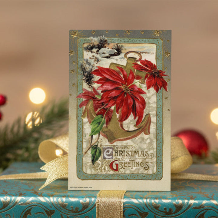  1910 Poinsettias and Promise of Peace by Winsch Vintage Christmas Postcard as gift topper.