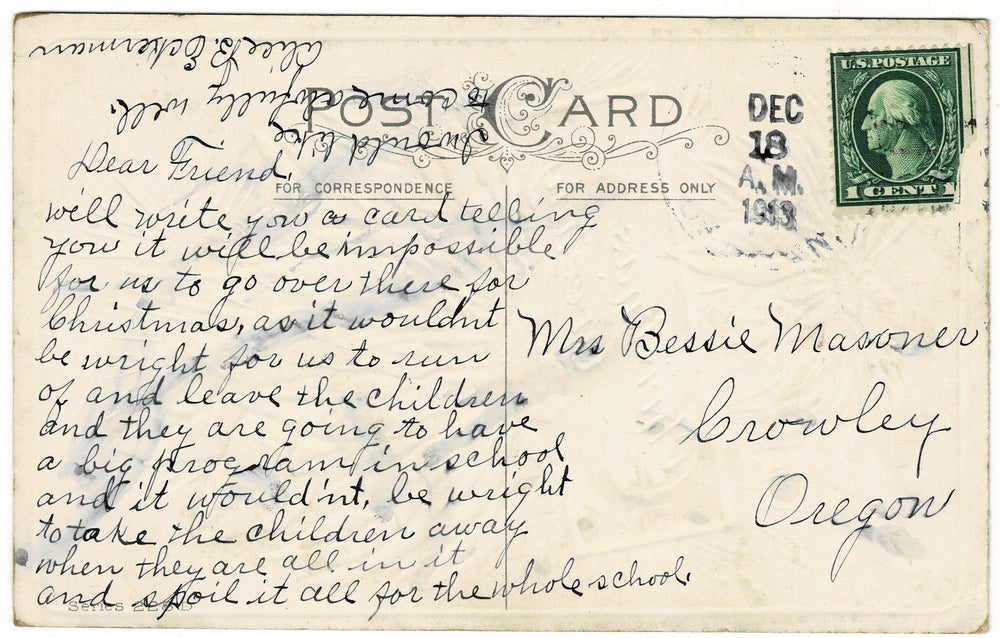   Vintage Christmas postcard.