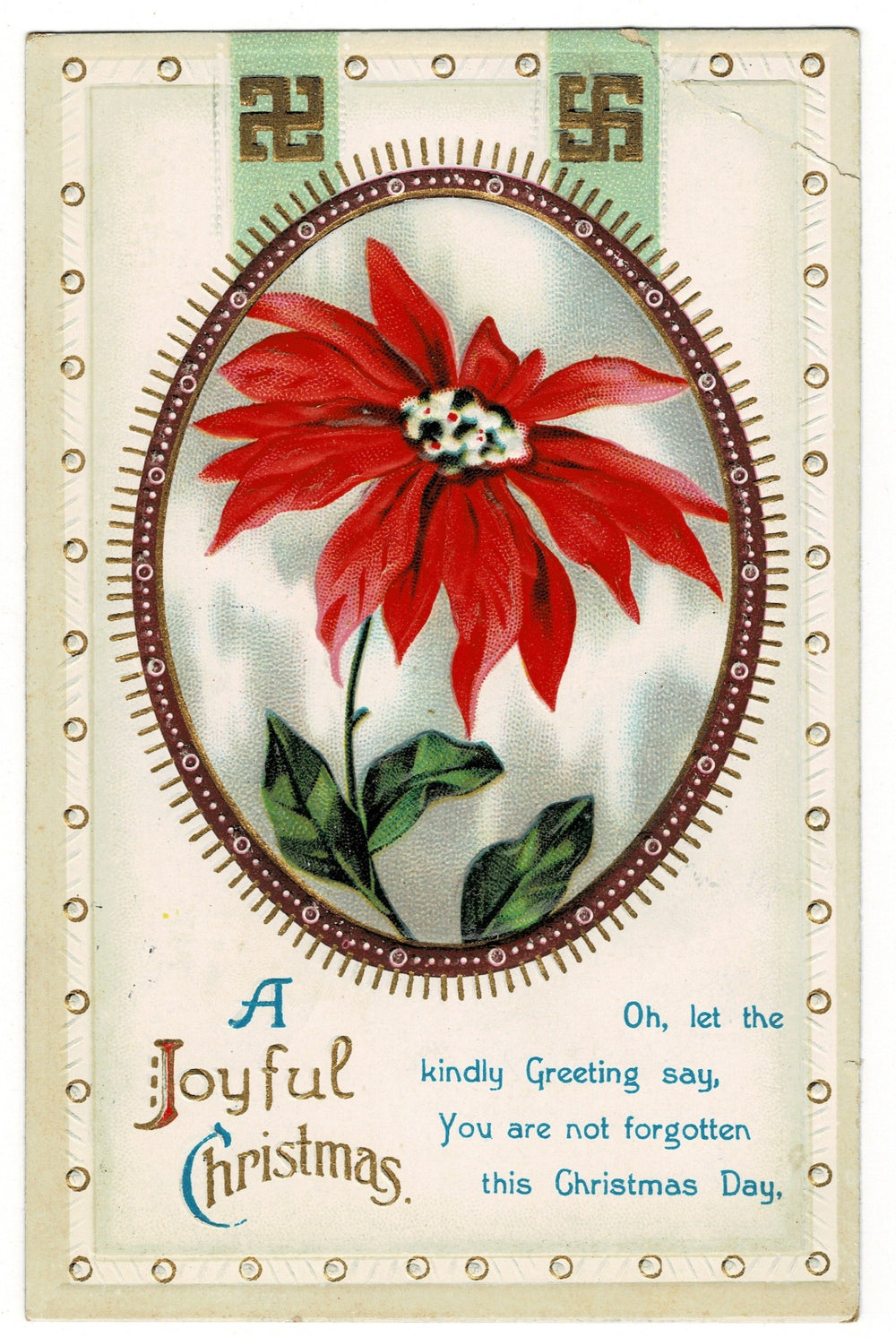 1912 Heartfelt Verse and Vibrant Poinsettia Vintage Christmas Postcard.