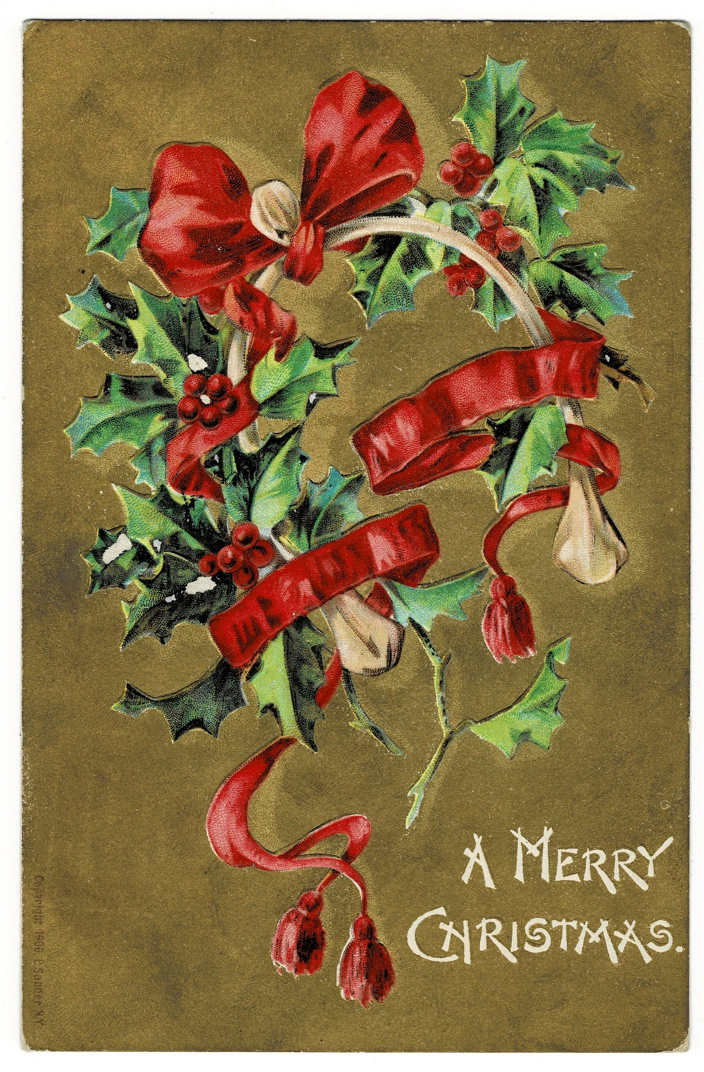 1909 Gilded Wishbone Christmas Wish Vintage Postcard.