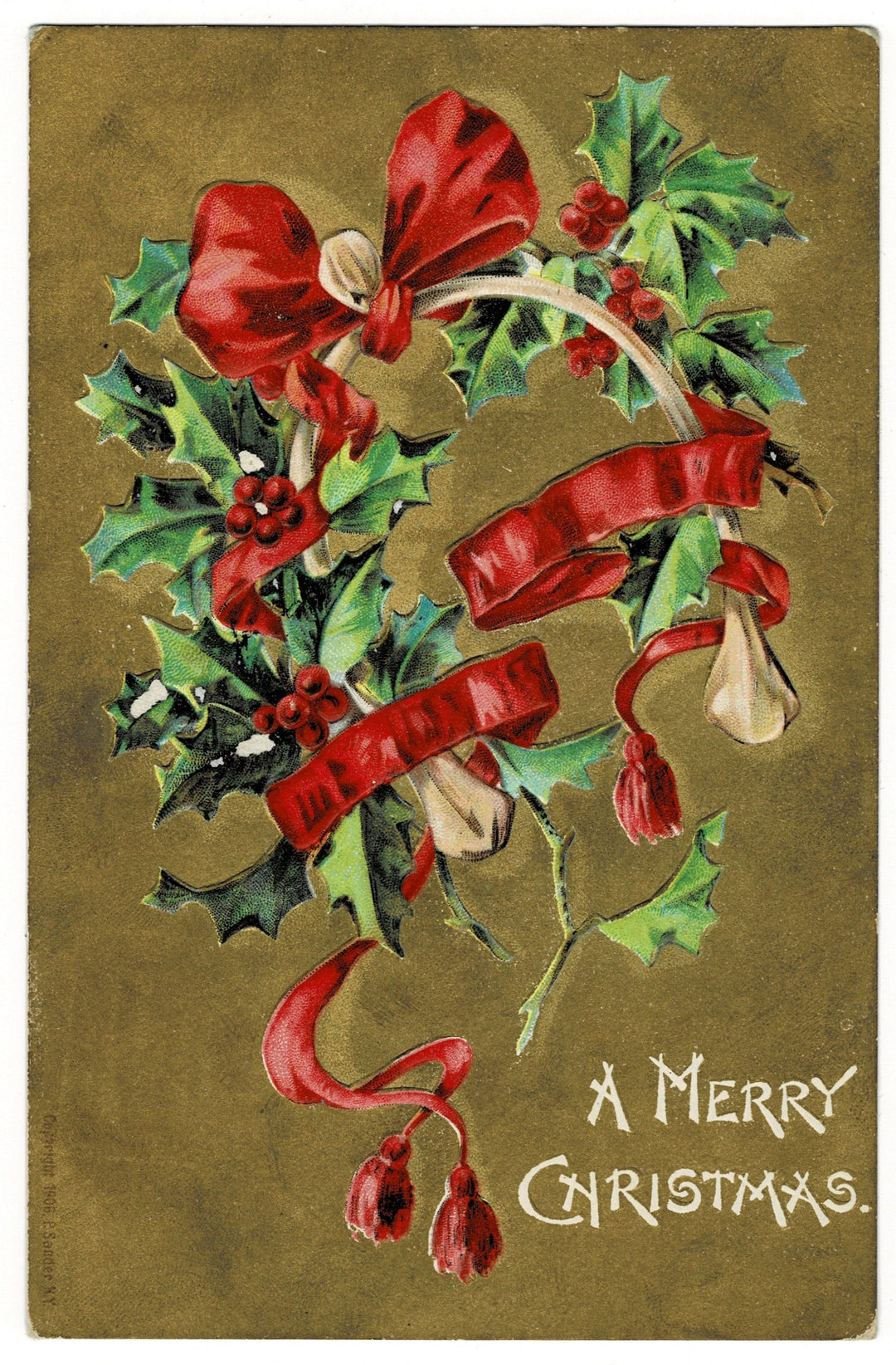 1909 Gilded Wishbone Christmas Wish Vintage Postcard.