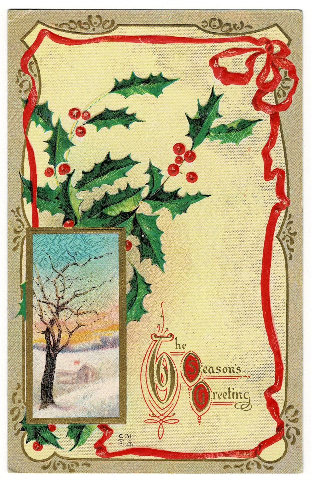 1916 Classic Winter Holiday Vintage Christmas Postcard.
