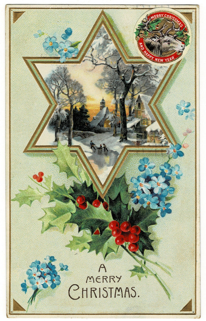 1911 Six-Pointed Star Seasonal Greeting Vintage Postcard.
