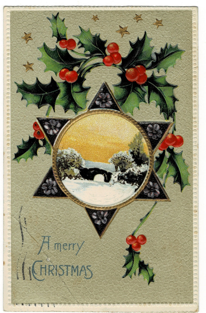 1912 Star-Shaped Holiday Greeting Vintage postcard.