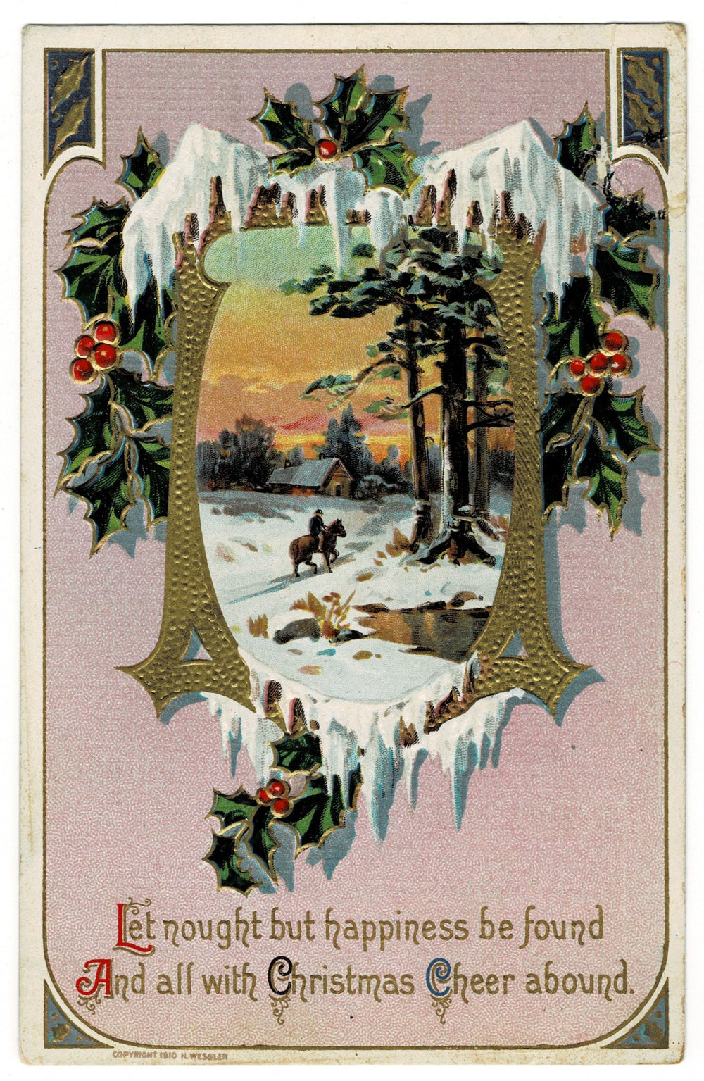 1912 Winter Horseback Journey by Wessler Vintage postcard.