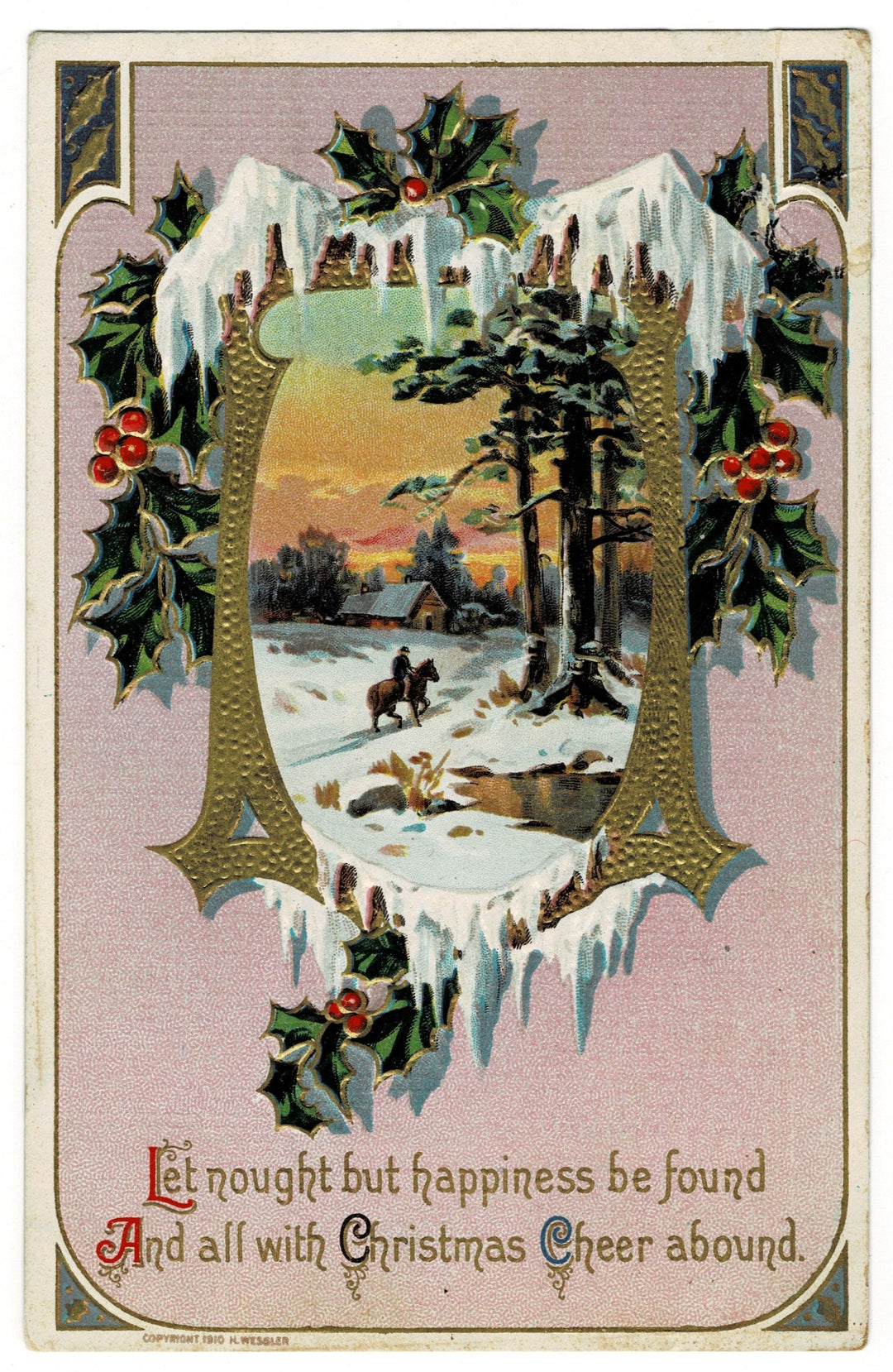 1912 Winter Horseback Journey by Wessler Vintage postcard.