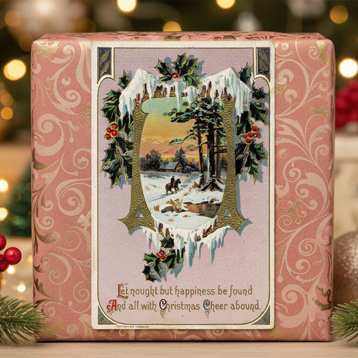 1912 Winter Horseback Journey by Wessler Vintage postcard,  shown as a gift topper.