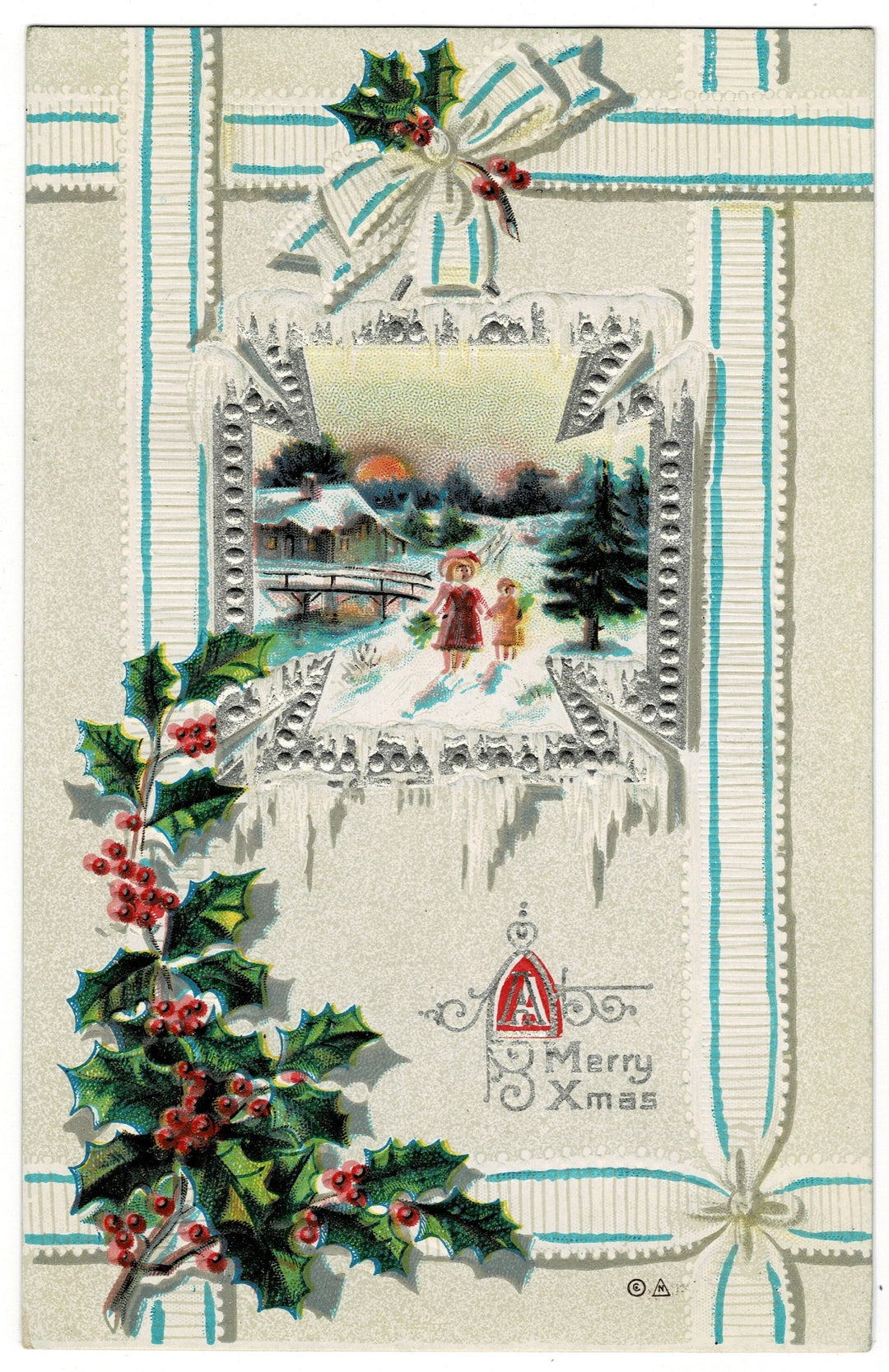 1912 Children’s Charming Christmas Journey Vintage postcard.