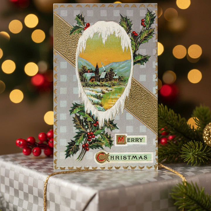 1910 Icicles Frame a Christmas Dream Vintage postcard,  as gift topper.