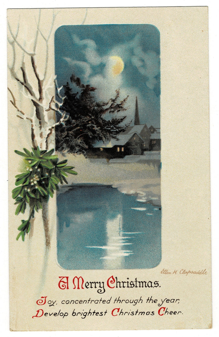 1916 Silent Night Reflections by Clapsaddle, Vintage postcard.