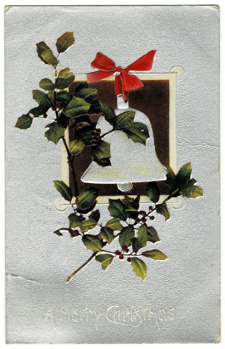 1909 Silver Bell Rings in the Season Vintage Christmas Postcard.