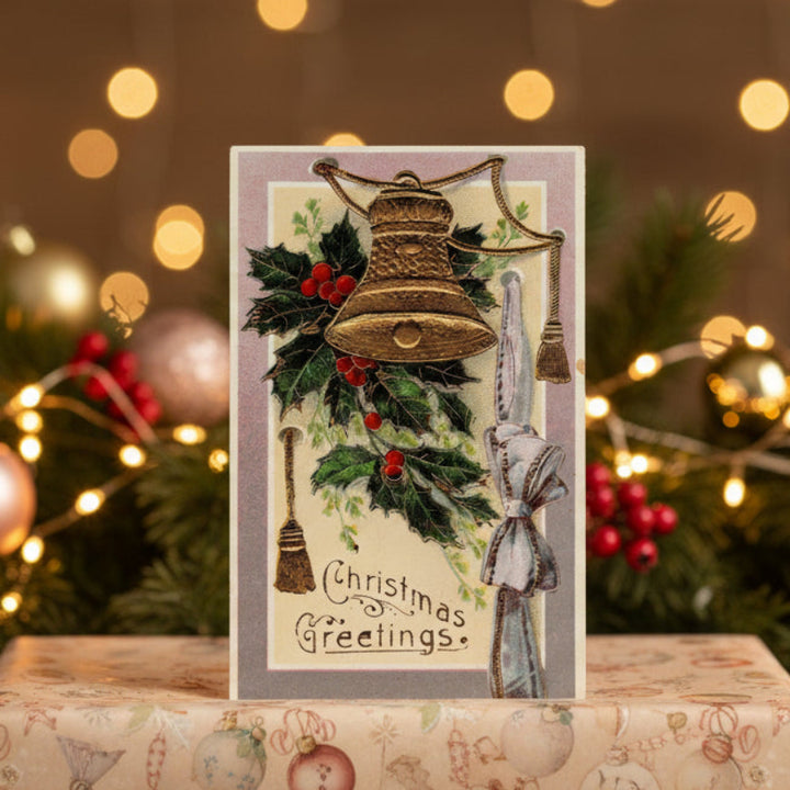 1911 Golden Christmas Bell in Lavender Light,  as gift topper.