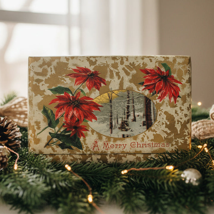 1910 Flashy Festive Flourish Vintage postcard, shown as holiday decor, gift topper.