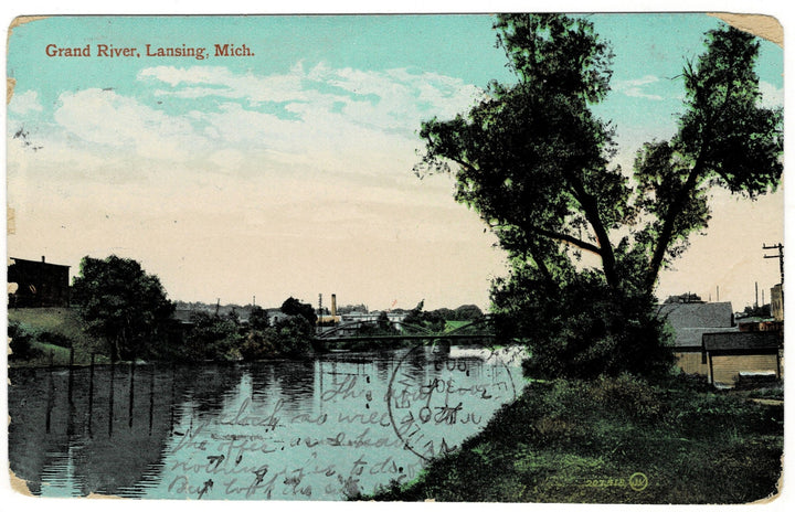 1900s Early Grand River Lansing Michigan Vintage Postcard.