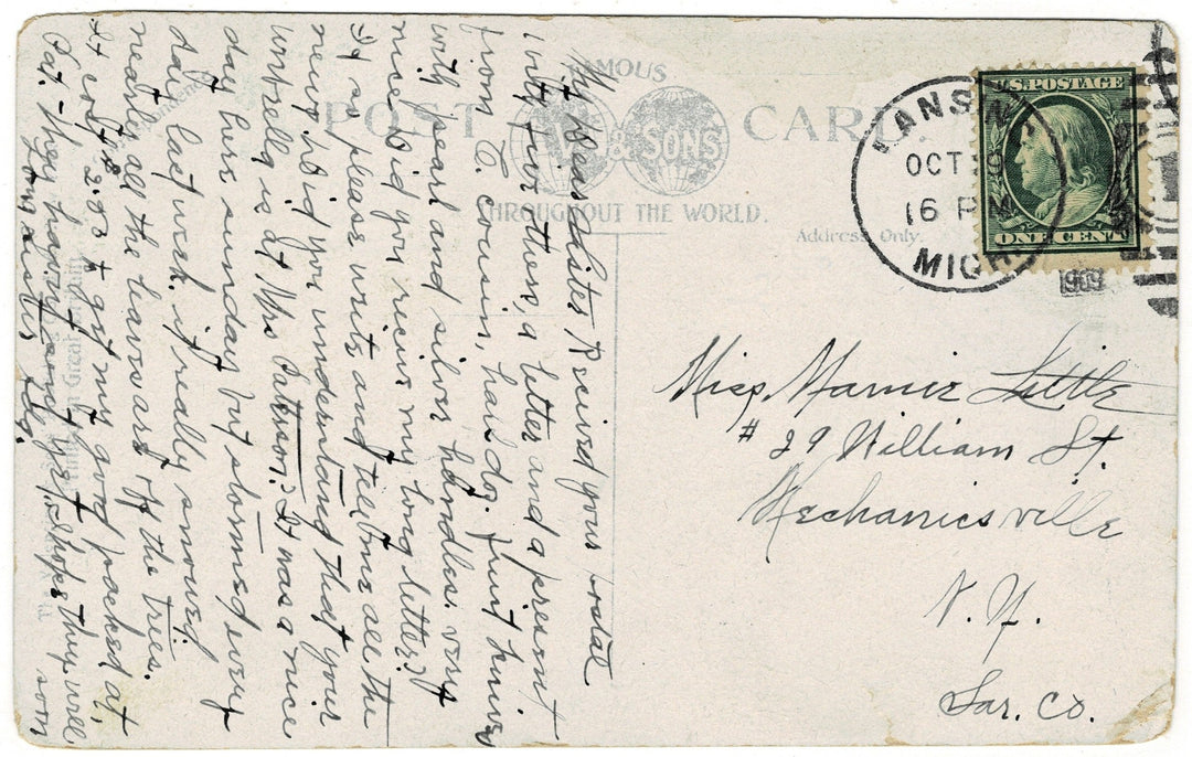 1900s Early Grand River Lansing Michigan Vintage Postcard, back view.