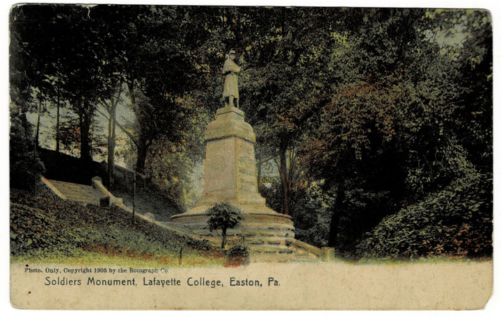 1900s Soldiers Monument Lafayette College Easton PA Vintage Postcard.