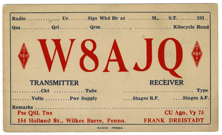 1930 Vintage QSL card.