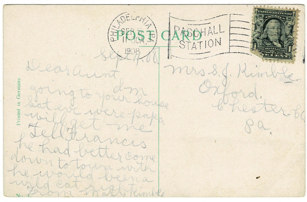 1900s City Hall Philadelphia Pennsylvania Vintage Postcard, back view.