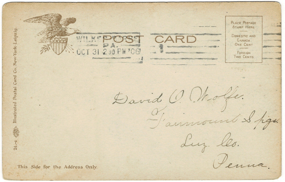 1900s Susquehanna River Wilkes-Barre Pennsylvania Vintage Postcard, undivided back view.
