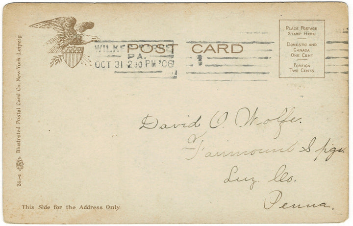 1900s Susquehanna River Wilkes-Barre Pennsylvania Vintage Postcard, undivided back view.