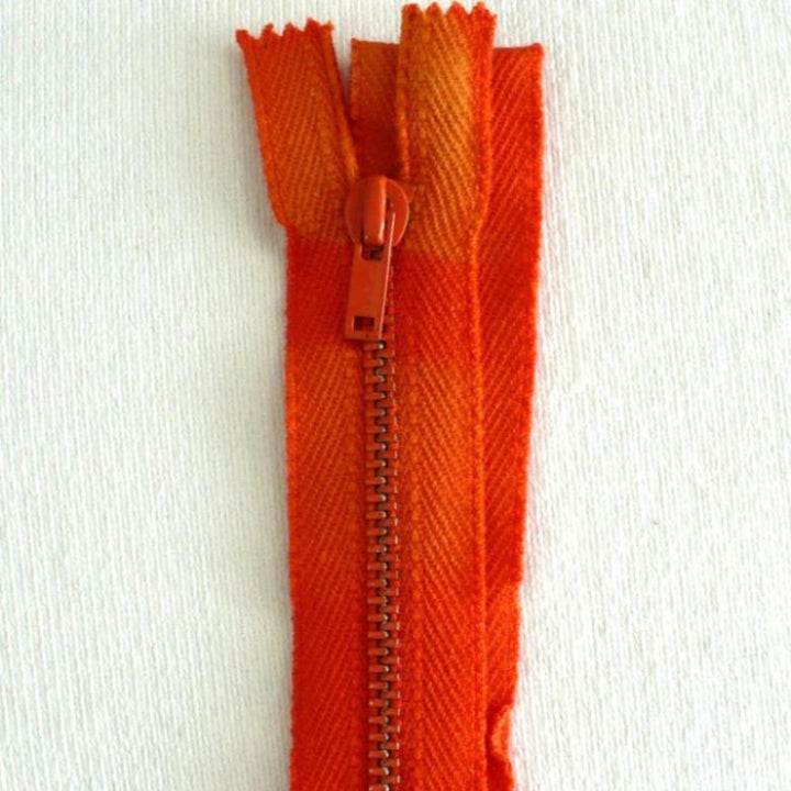 1963 Vintage Bright Orange 18 inch Talon Metal Zipper Neck Sewing Supplies- shows fading,
