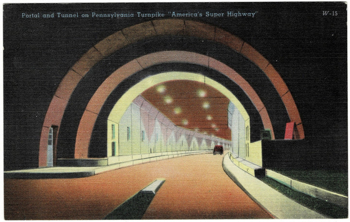 1940s Pennsylvania Turnpike Tunnel Vintage Postcard.