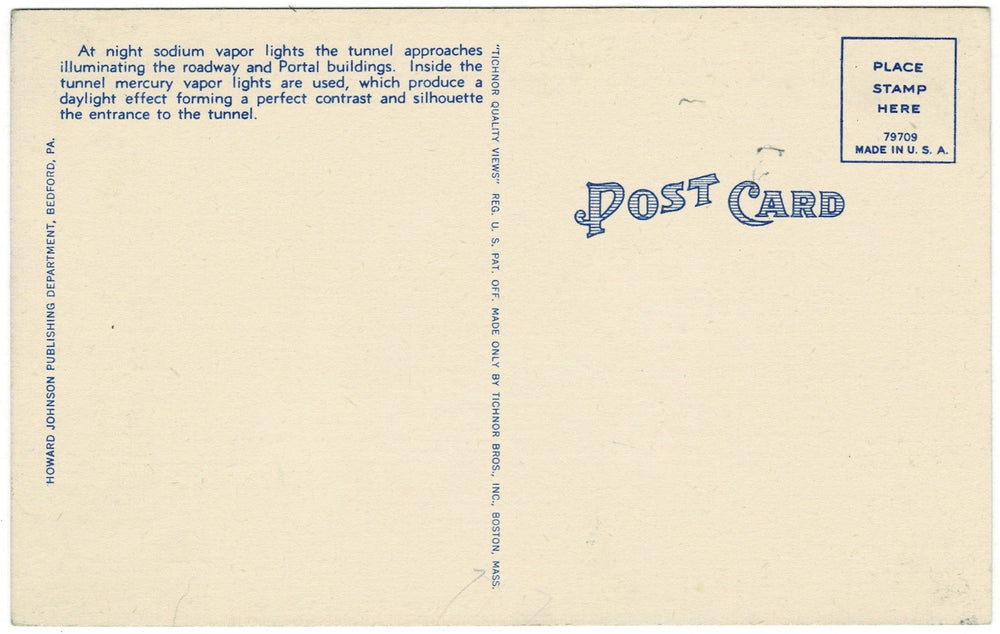 1940s Pennsylvania Turnpike Tunnel Vintage Postcard, unposted back view.